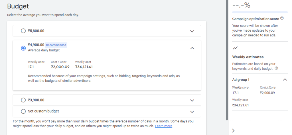 How to set budget in google ads