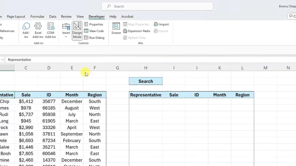 how to insert a search bar in excel