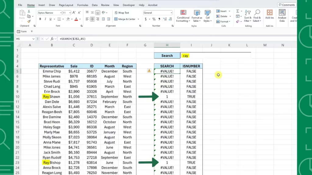 how to insert a search bar in excel